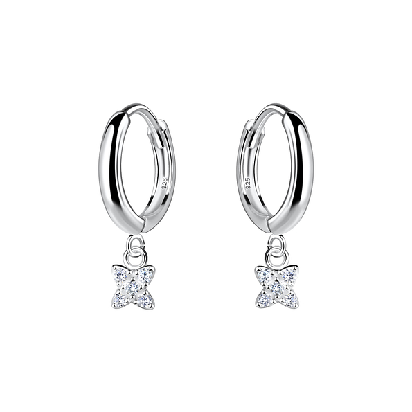 Wholesale Sterling Silver Flower Charm Huggie Earrings - JD20007