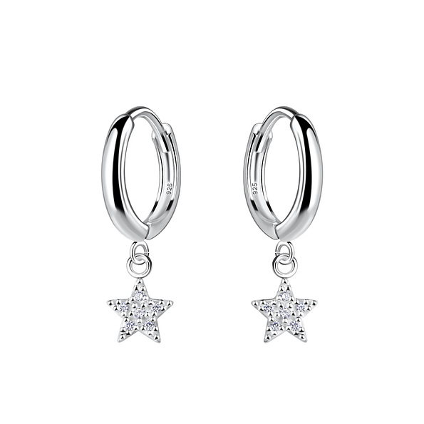 Wholesale Sterling Silver Star Charm Huggie Earrings - JD19789