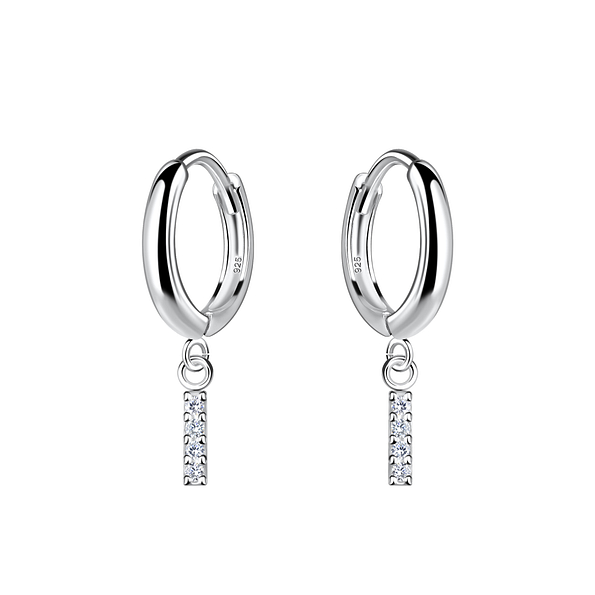 Wholesale Sterling Silver Bar Charm Huggie Earrings - JD20004