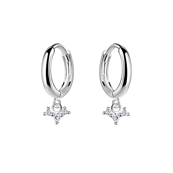 Wholesale Sterling Silver Three Stones Charm Huggie Earrings - JD20005