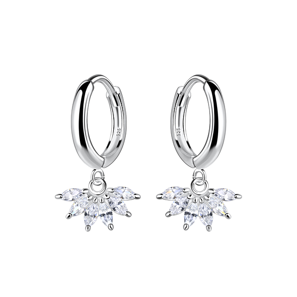 Wholesale Sterling Silver Flower Charm Huggie Earrings - JD20018