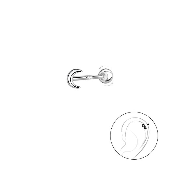 Wholesale Sterling Silver Moon Cartilage Stud with Ball Screw Back - JD20444