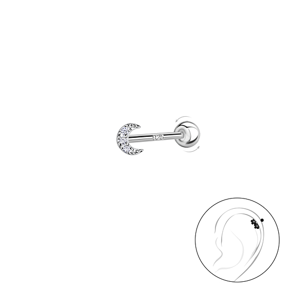 Wholesale Sterling Silver Moon Cartilage Stud with Ball Screw Back - JD20445