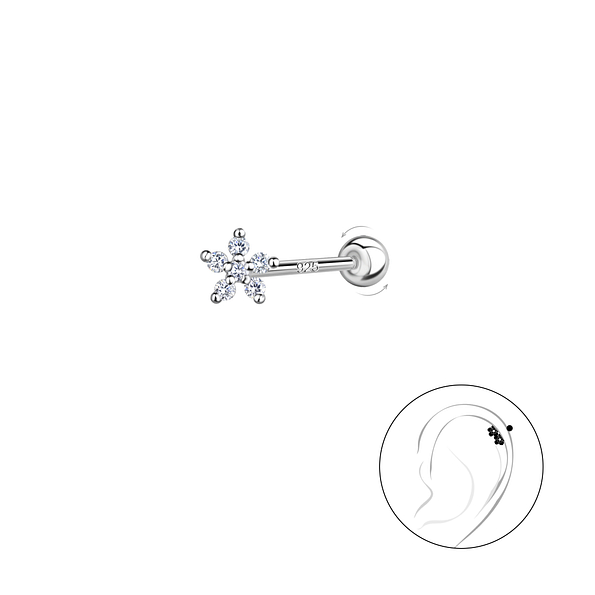 Wholesale Sterling Silver Flower Cartilage Stud with Ball Screw Back - JD20447