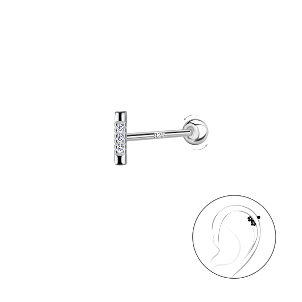 Wholesale Sterling Silver Bar Cartilage Stud with Ball Screw Back - JD20449