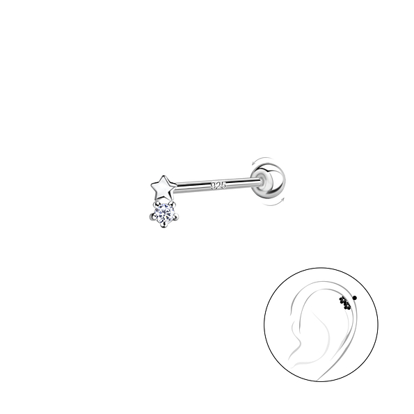 Wholesale Sterling Silver Star Cartilage Stud with Ball Screw Back - JD20450