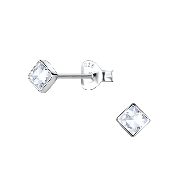 Wholesale 3mm Square Cubic Zirconia Sterling Silver Ear Studs - JD20608