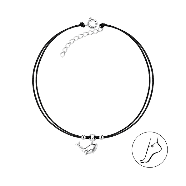 Wholesale Sterling Silver Whale Cord Anklet - JD8620