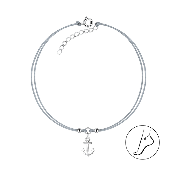 Wholesale Sterling Silver Anchor Cord Anklet - JD8623