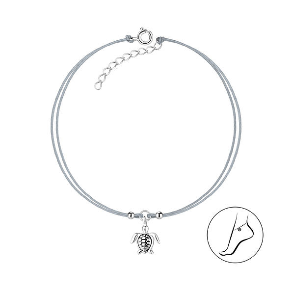 Wholesale Sterling Silver Turtle Cord Anklet - JD8632