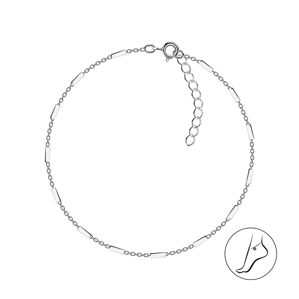 Wholesale 25cm Sterling Silver Cable Bar Anklet With Extension - JD15766