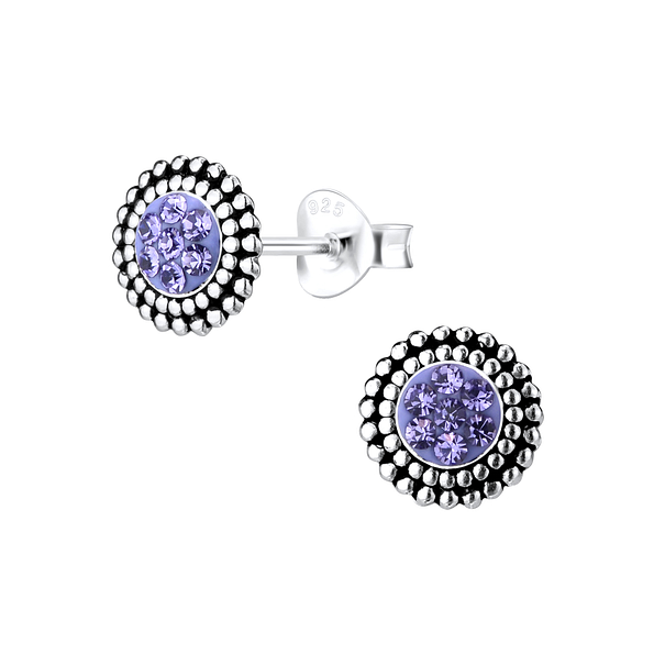 Wholesale Sterling Silver Crystal Round Ear Studs - JD6406