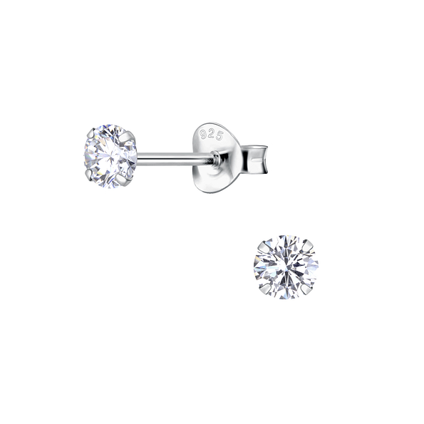 Wholesale 4mm Round Cubic Zirconia Sterling Silver Ear Studs - JD19874