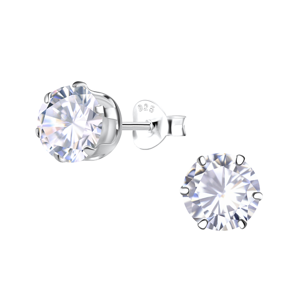 Wholesale 7mm Round Cubic Zirconia Sterling Silver Ear Studs - JD20613