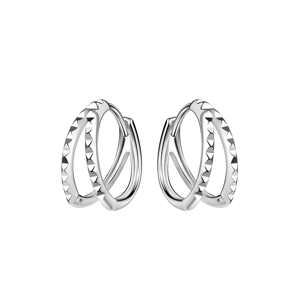 Wholesale Sterling Silver Patterned Huggie Earrings - JD20656