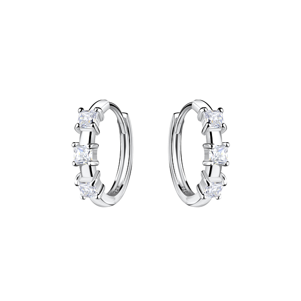 Wholesale Sterling Silver Three Stones Huggie Earrings - JD20689