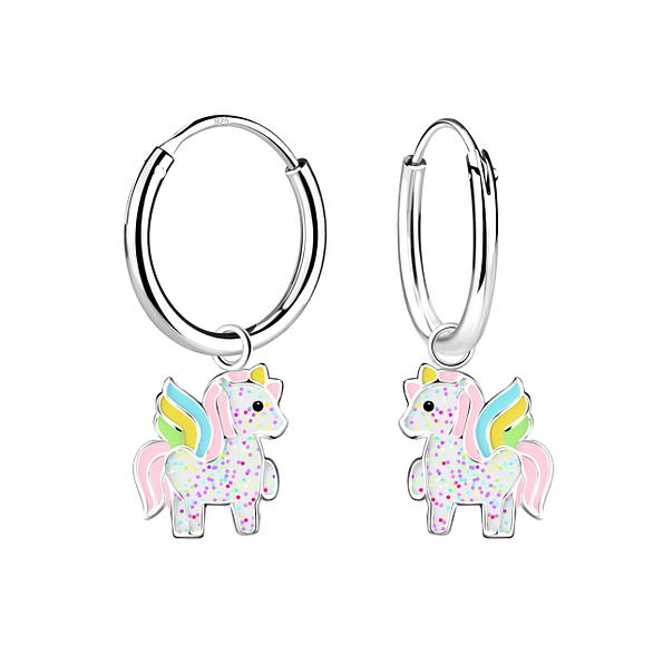 Wholesale Sterling Silver Unicorn Charm Ear Hoops - JD12622