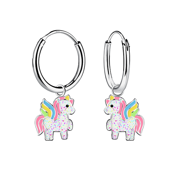 Wholesale Sterling Silver Unicorn Charm Ear Hoops - JD20458