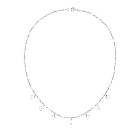 Wholesale Sterling Silver Moon and Star Necklace - JD19998