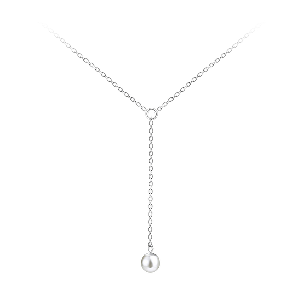 Wholesale Sterling Silver Hanging Chain Necklace with 6mm Pearl - JD19986