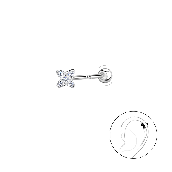 Wholesale Sterling Silver Flower Cartilage Stud with Sterling Silver Ball Screw Back - JD20422