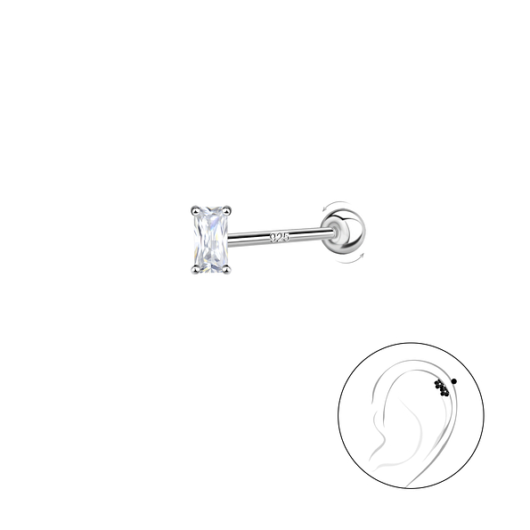 Wholesale Sterling Silver Baguette Cartilage Stud with Sterling Silver Ball Screw Back - JD20436