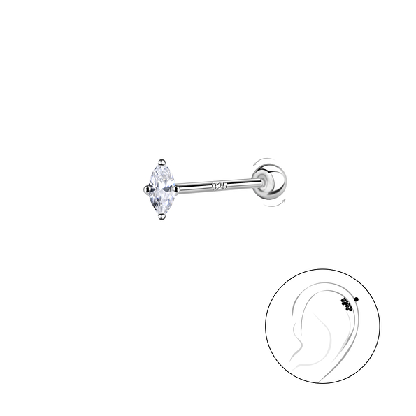 Wholesale Sterling Silver Marquise Cartilage Stud with Sterling Silver Ball Screw Back - JD20437