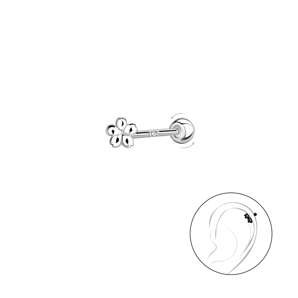 Wholesale Sterling Silver Flower Cartilage Stud with Sterling Silver Ball Screw Back - JD20426