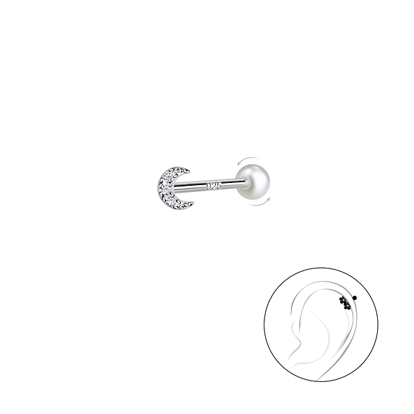 Wholesale Sterling Silver Moon Cartilage Stud with Pearl Screw Back - JD20445