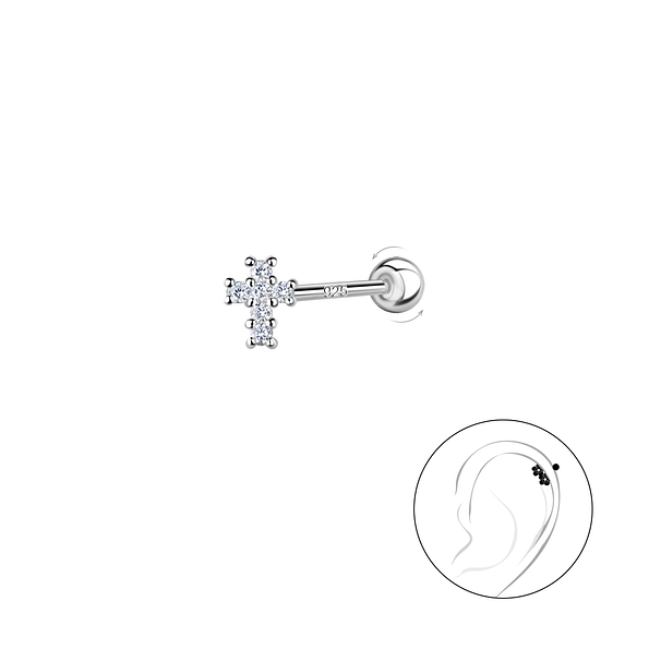 Wholesale Sterling Silver Cross Cartilage Stud with Sterling Silver Ball Screw Back - JD20429