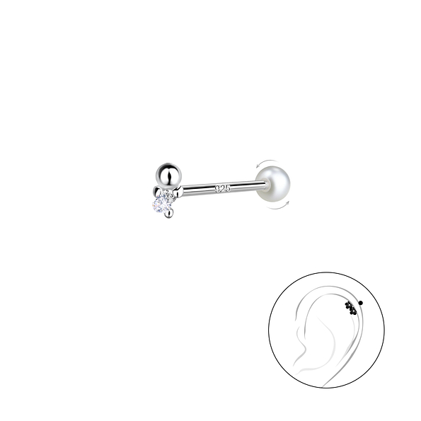 Wholesale Sterling Silver Geometric Cartilage Stud with Pearl Screw Back - JD20453