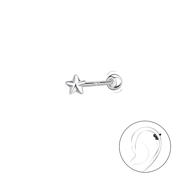 Wholesale Sterling Silver Star Cartilage Stud with Sterling Silver Ball Screw Back - JD20433