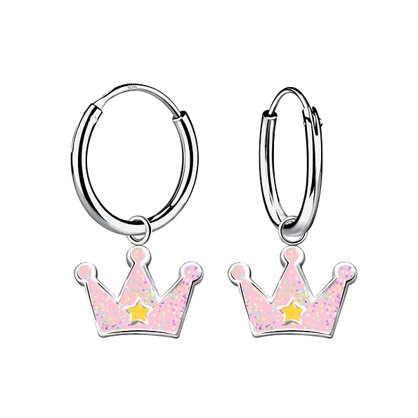 Wholesale Sterling Silver Crown Charm Ear Hoops - JD20580