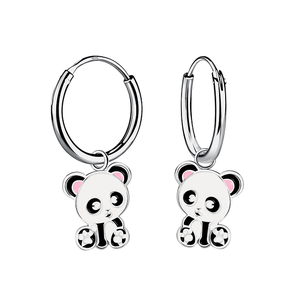 Wholesale Sterling Silver Panda Charm Ear Hoops - JD20582