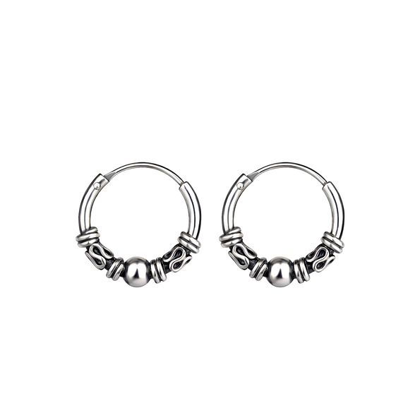 Wholesale 12mm Sterling Silver Bali Ear Hoops - JD9616