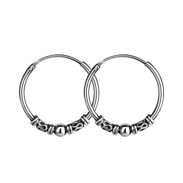 Wholesale 18mm Sterling Silver Bali Ear Hoops - JD20978