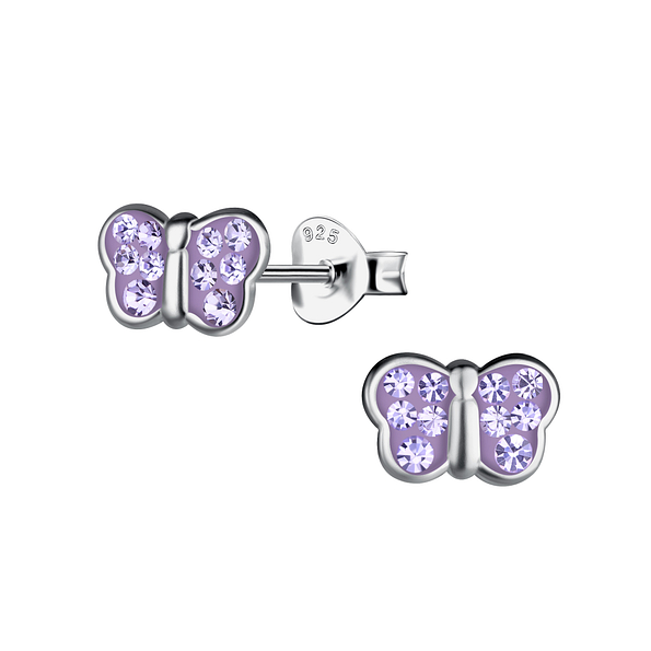 Wholesale Sterling Silver Butterfly Crystal Ear Studs - JD19589