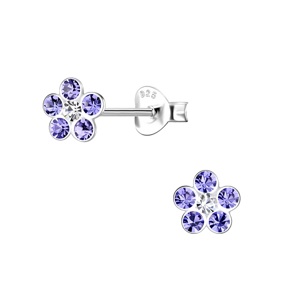 Wholesale Sterling Silver Crystal Flower Ear Studs - JD20982