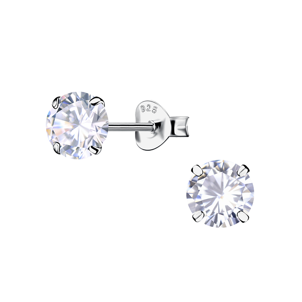Wholesale 6mm Round Cubic Zirconia Sterling Silver Ear Studs - JD21162