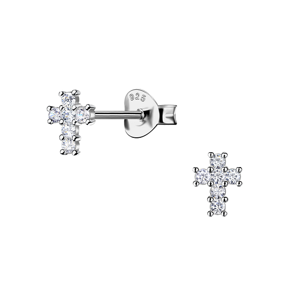 Wholesale Sterling Silver Cross Cubic Zirconia Ear Studs - JD21215