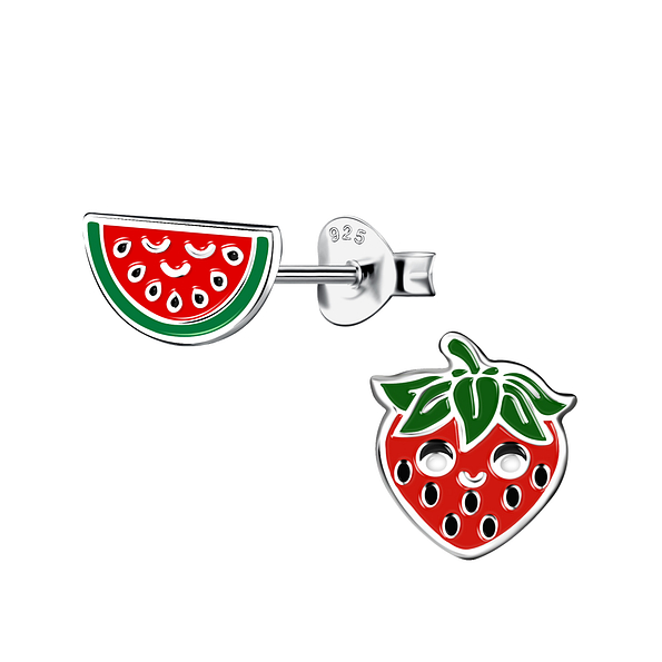 Wholesale Sterling Silver Strawberry and Watermelon Ear Studs - JD17842