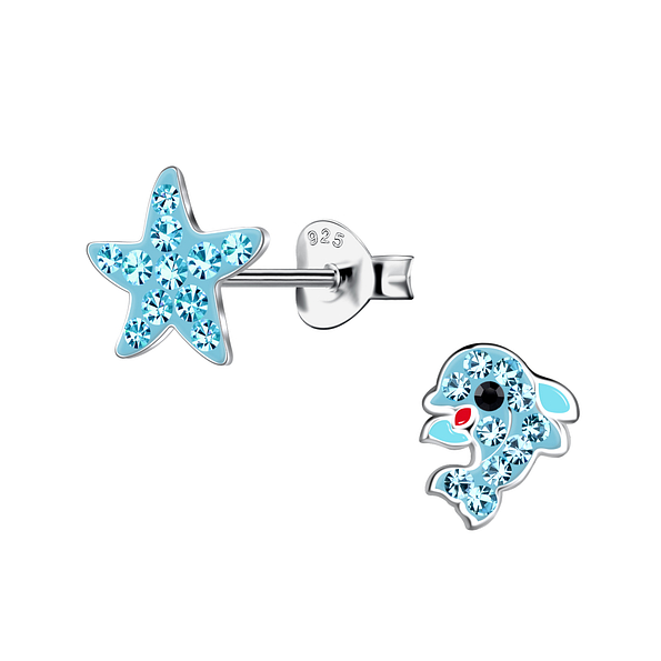 Wholesale Sterling Silver Starfish and Dolphin Ear Studs - JD20353