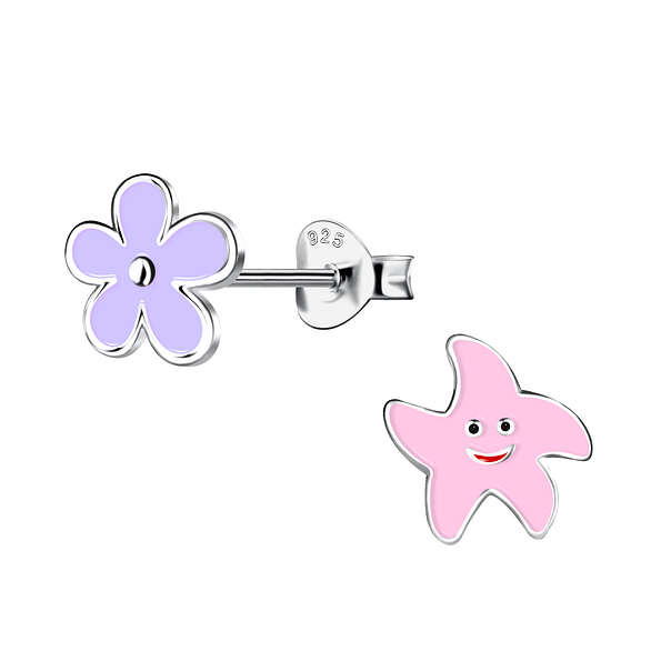 Wholesale Sterling Silver Starfish and Flower Ear Studs - JD20355