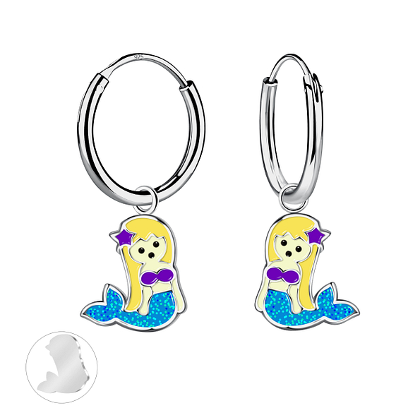 Wholesale Sterling Silver Mermaid Charm Ear Hoops - JD21155