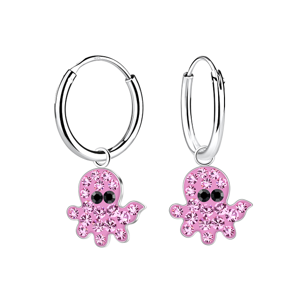 Wholesale Sterling Silver Octopus Charm Ear Hoops - JD21170