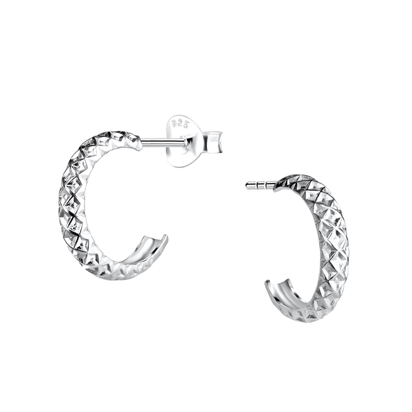 Wholesale Sterling Silver Patterned Half Hoop Ear Studs - JD21434