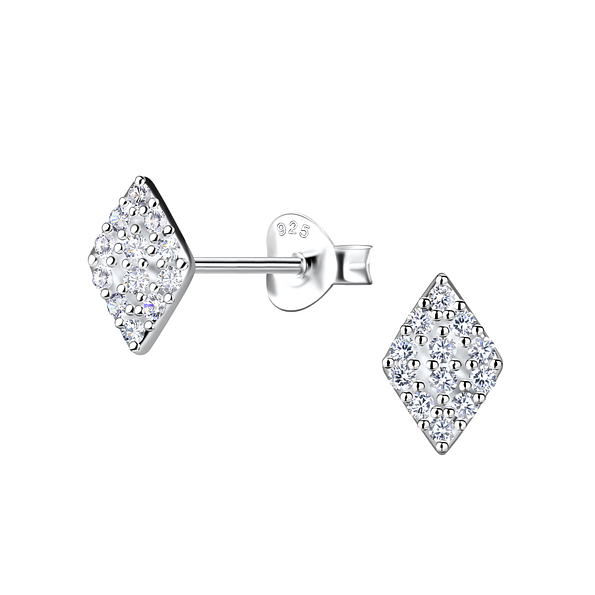 Wholesale Sterling Silver Diamond Shaped Ear Studs - JD21387