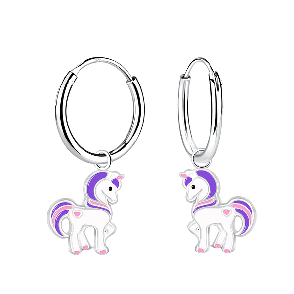 Wholesale Sterling Silver Unicorn Charm Ear Hoops - JD12627