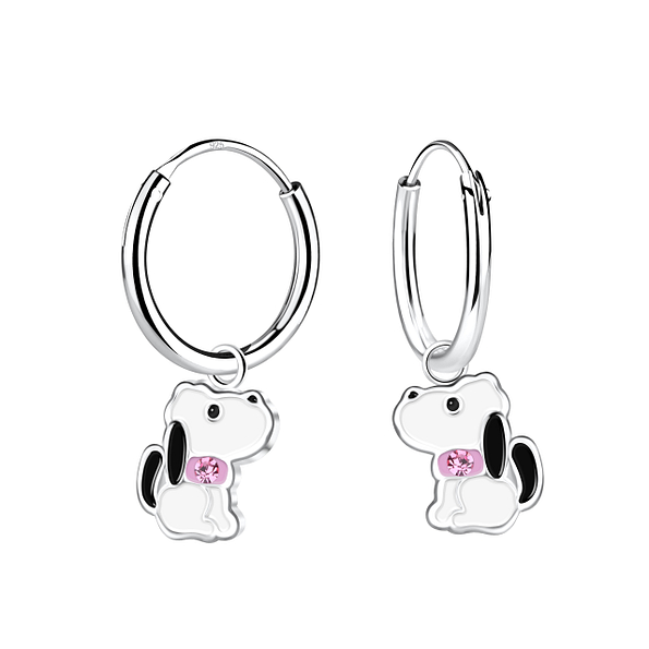 Wholesale Sterling Silver Dog Charm Ear Hoops - JD20770