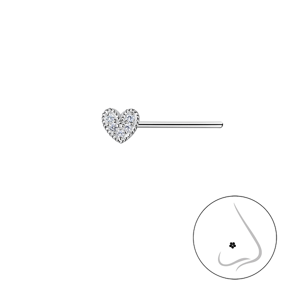 Wholesale Sterling Silver Heart Nose Stud - JD21252